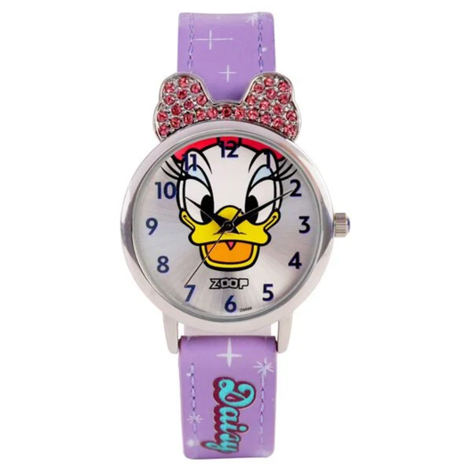 Zoop Daisy Duck Analogue Watch with Silver Dial & Purple Strap for Girls Kids 26055SL01