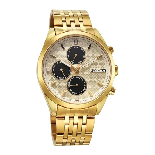 Sonata Magna Champagne Gold Dial Men's Watch 7155YM02