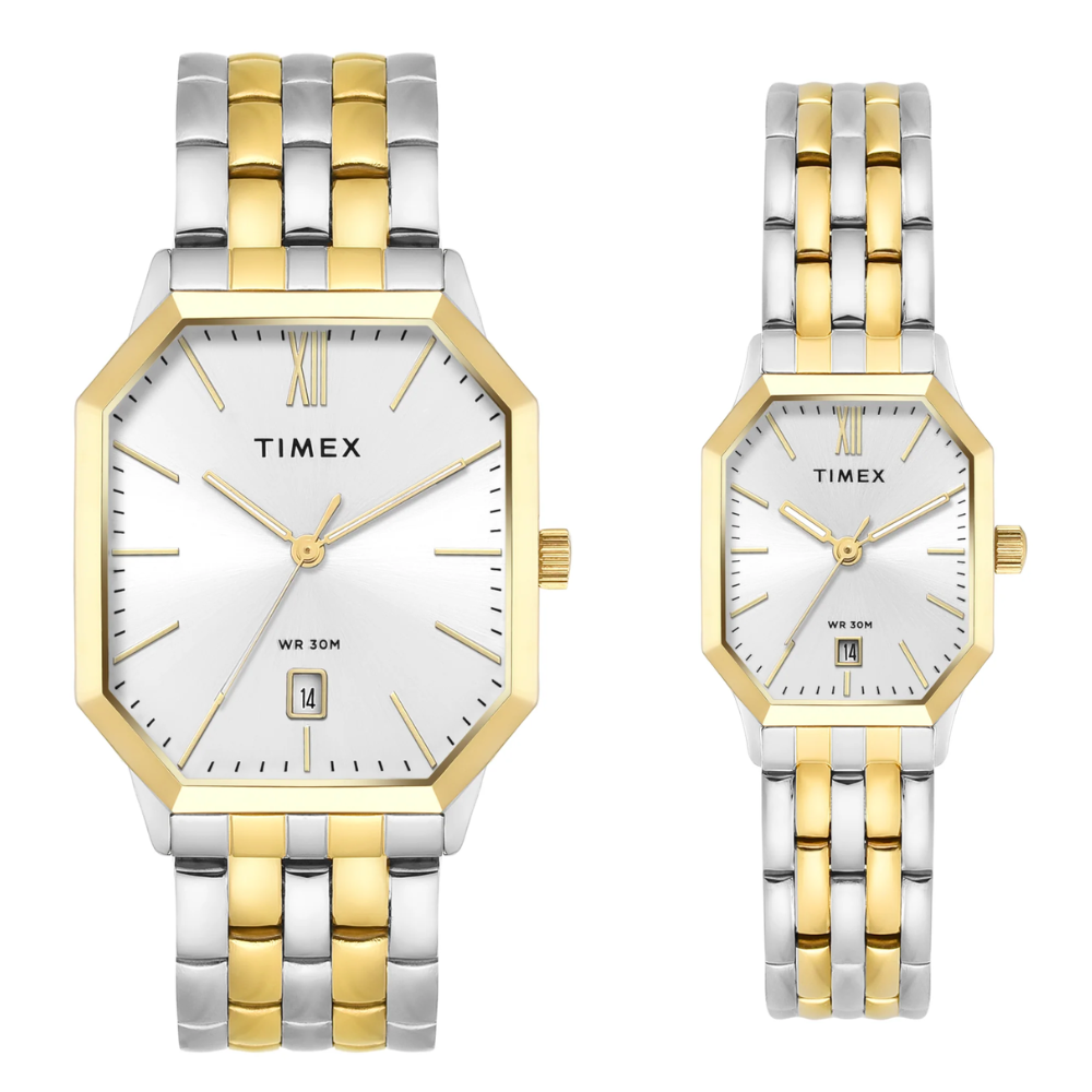Timex Pair Silver Gold Unisex Watch TW00PR354