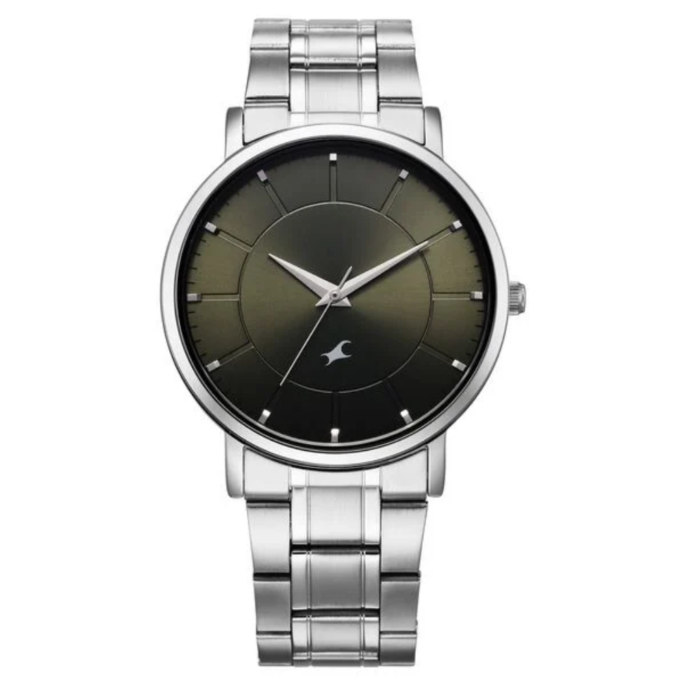 Fastrack Stunners X Quartz Analog Green Dial Stainless Steel Strap Watch For Guys 38163SM02
