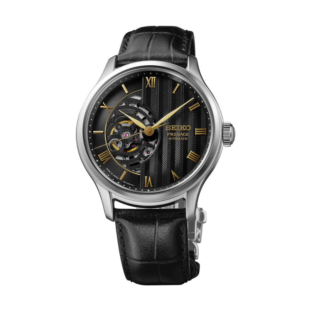 Seiko Presage Black Dial Men's Automatic Leather Strap Watch HCB008J1