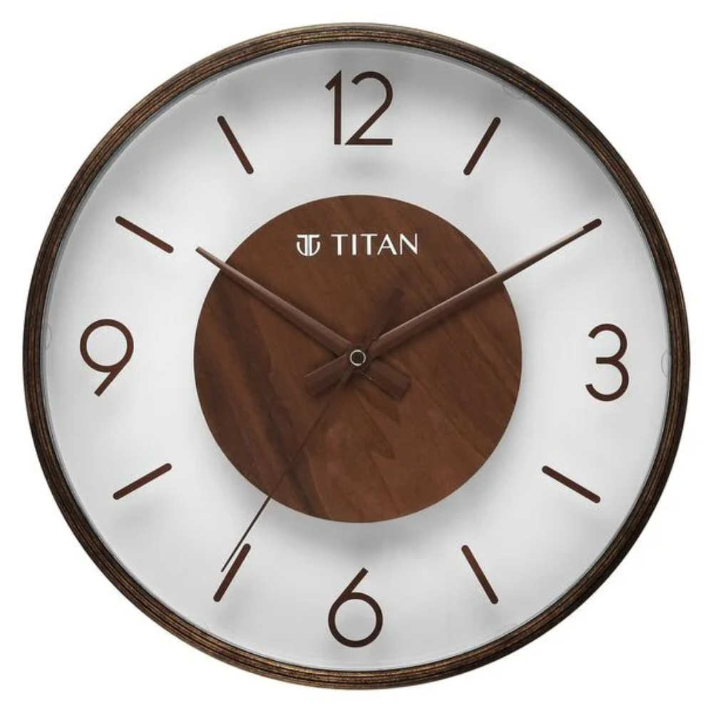 Titan Glass-Wood Fusion Brown Dial Wall Clock W0089WA01