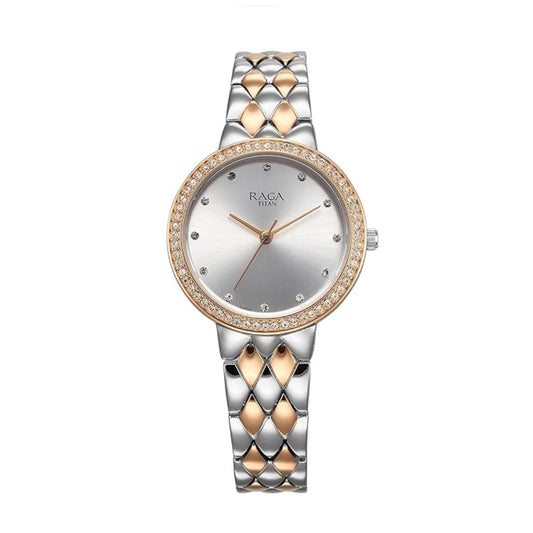 Titan Raga Showstopper Two Toned Silver & Rose Gold Women's Watch 95282KM01
