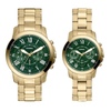 Fossil Grant Couple Quartz Green Dial Chronograph Stainless Steel Watch FS6201SET