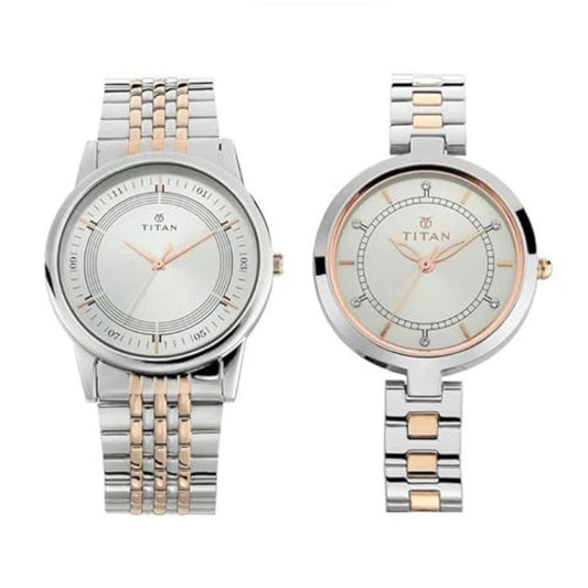 Titan Bandhan Silver Two Toned Silver and Rose Gold Couple Watch 17732603KM01