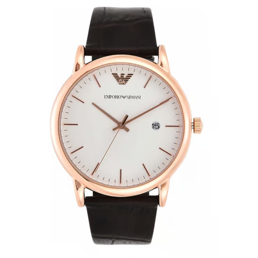 Emporio Armani Luigi Men's Quartz White Dial Analog Leather Watch AR2502