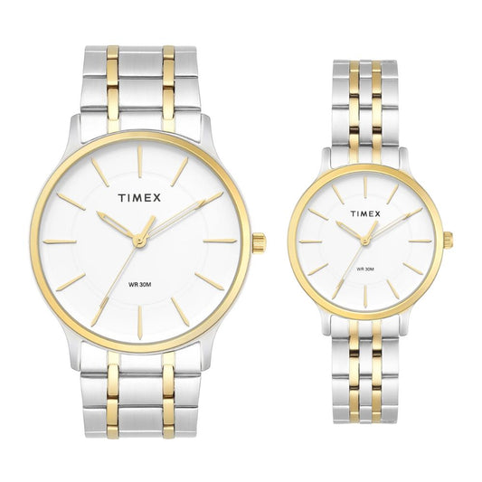 Timex Round 42mm White Dial Pair Watch TW00PR363