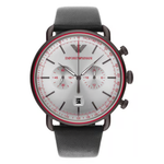 Emporio Armani Silver Dial Men's Chronograph Leather Watch AR11384