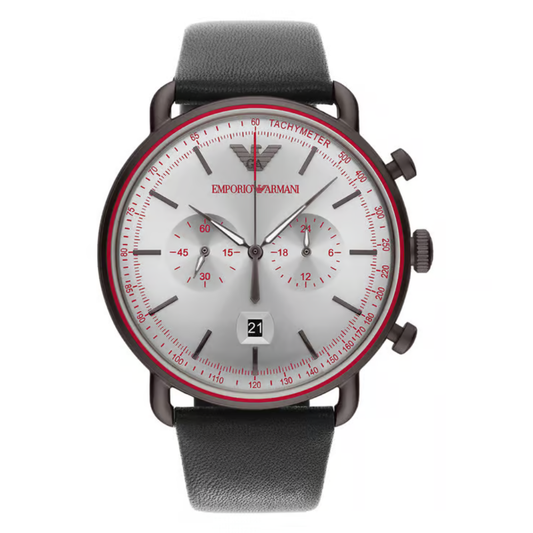 Emporio Armani Silver Dial Men's Chronograph Leather Watch AR11384