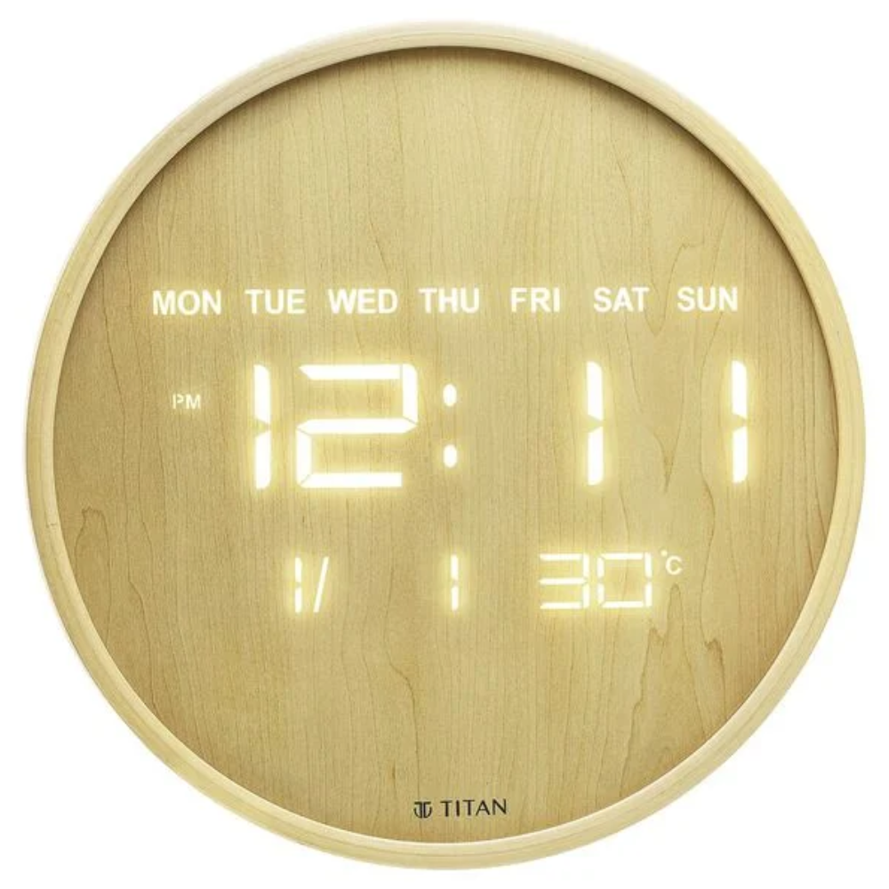 Titan Wood-Grain Brown Dial Digital Clock NTW0082WD01