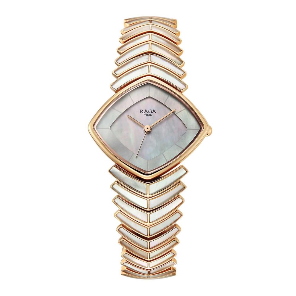 Titan Raga Chic Glam Natural White M.O.P + MOP Minute Ring Dial Rose Gold Women's Watch 95393WM03