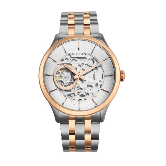 Titan Metal Mechanicals Two Toned Silver and Rose Gold Men's Watch 90140KM01