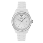 Emporio Armani Leo Silver Dial Women's Analog Ceramic Watch AR70014