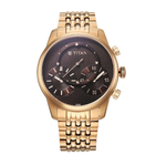 Titan Micromotors Brown Dial Men's Watch Rose Gold Stainless Steel Strap 90179WM01