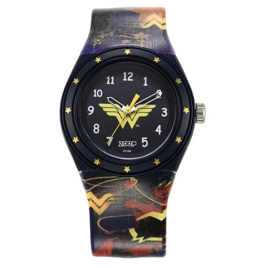 Zoop Wonder Woman Analog Black Dial Multicoloured Strap Girls Watch C4048PP57