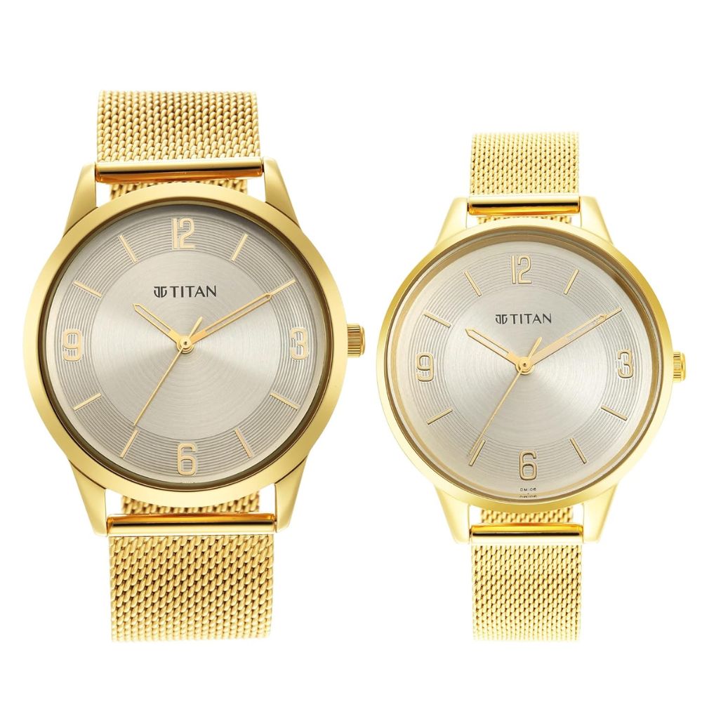 Titan Analog Gold Couple Watch 18062648YM01