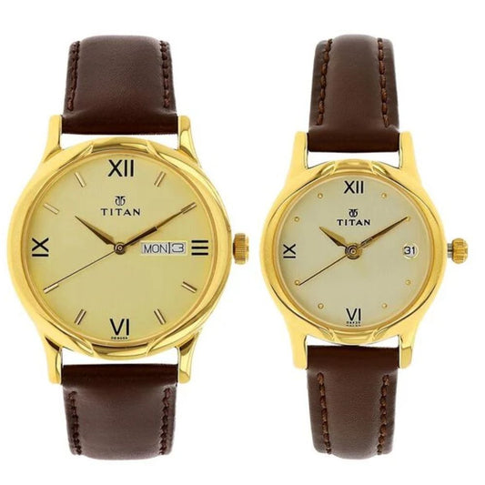 Titan Champagne Couple Watch 15802490YL05