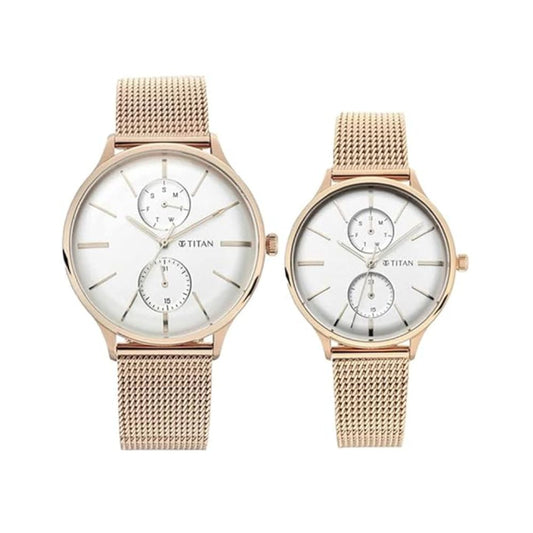 Titan Bandhan Champagne Gold Couple Watch 9400394203WM01