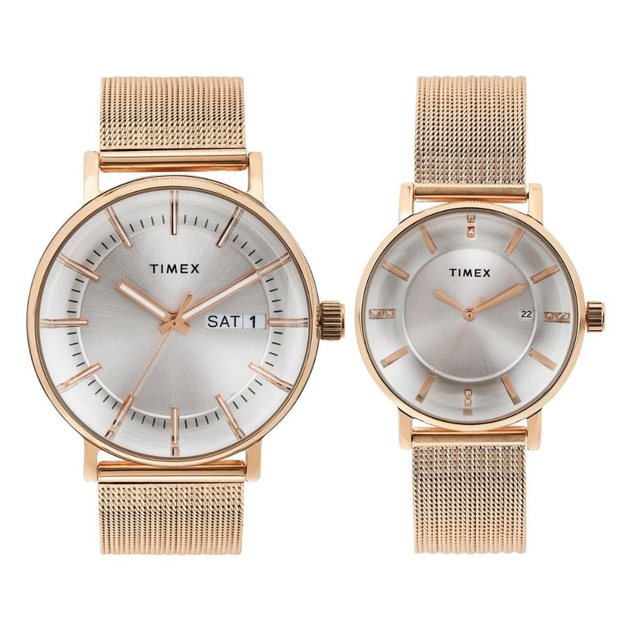 TIMEX Silver Dial Pair Watch TW00PR325