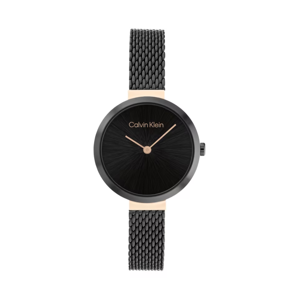 Calvin Klein Minimalistic T-Bar Black Dial Women's Analog Mesh Watch 25200084