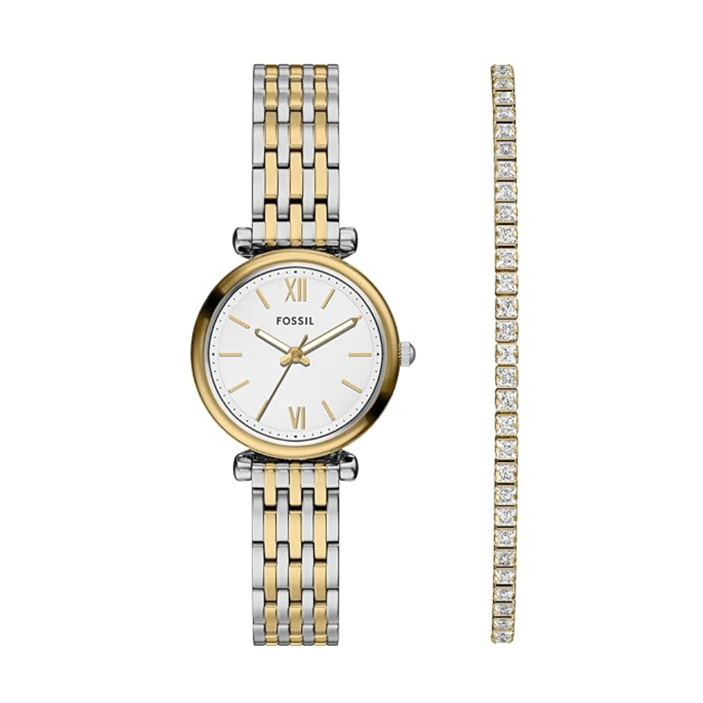 Fossil Carlie Silver Dial Women's Analog Stainless Steel Watch ES5450SET