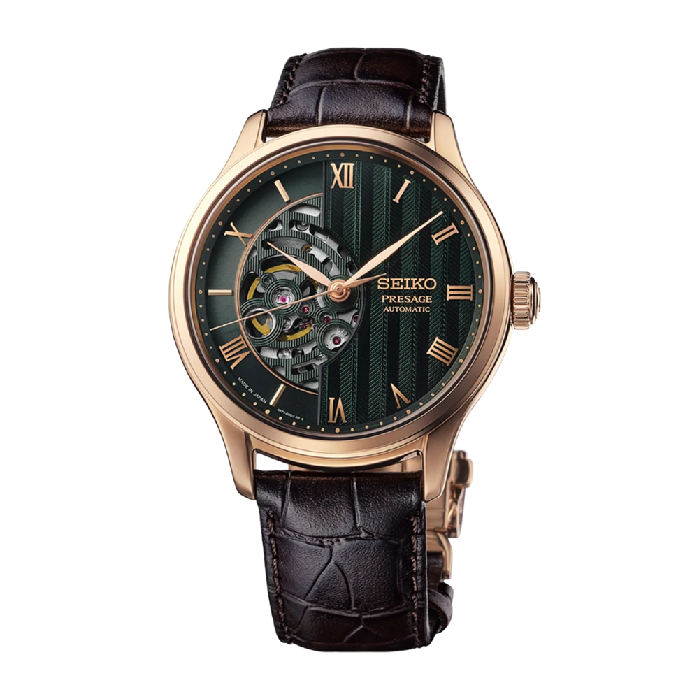 Seiko Presage Green Dial Men's Automatic Leather Strap Watch HCB007J1