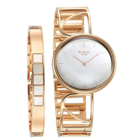 Titan Raga Power Pearls Rose Gold Women's Watch 95226WM01