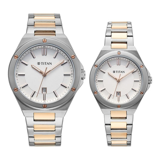 Titan Modern Bandhan Pair Dual Tone Rose Gold Couples Watch 9401694216KM01