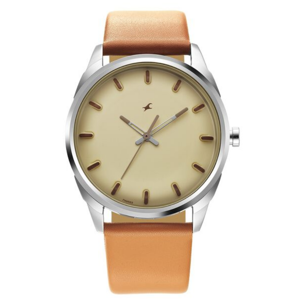 Fastrack After Dark Beige Dial Leather Strap Watch for Guys 3273SL02