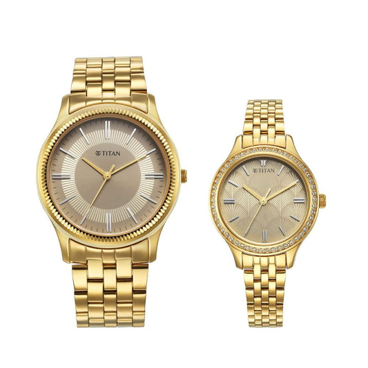 Titan Bandhan Grey & Champagne Couple Watch 18242712YM01
