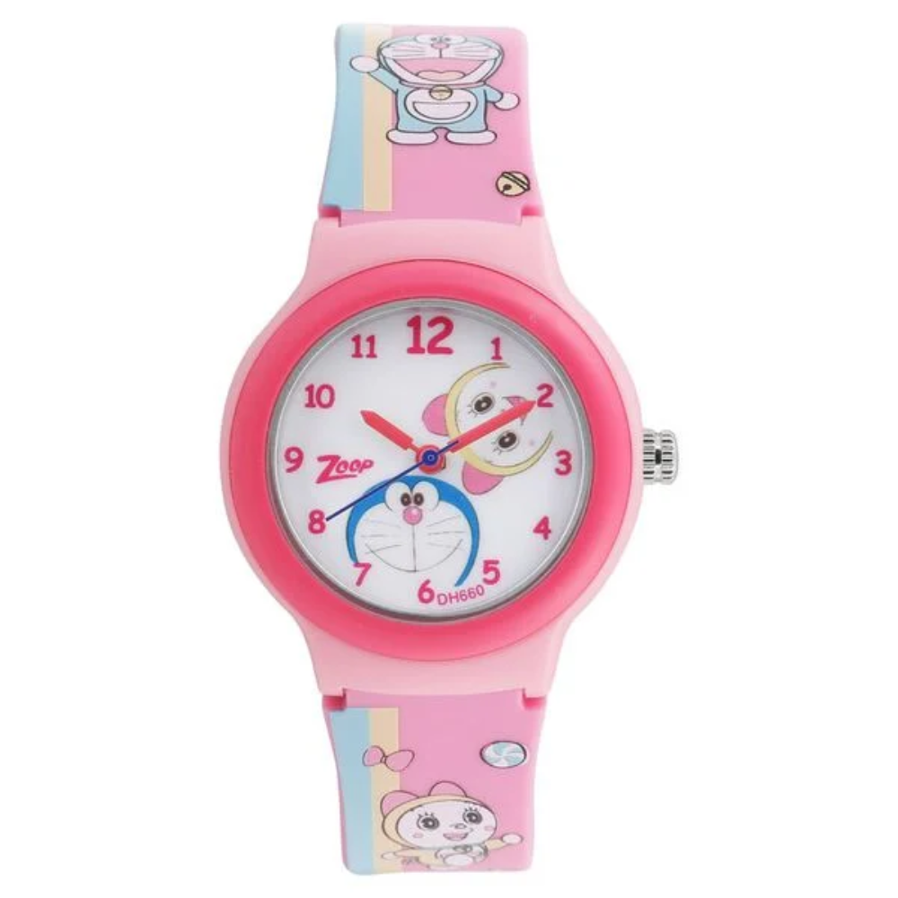 Zoop Doraemon White Dial Pink Strap Kids Analog Watch NT26013PP03