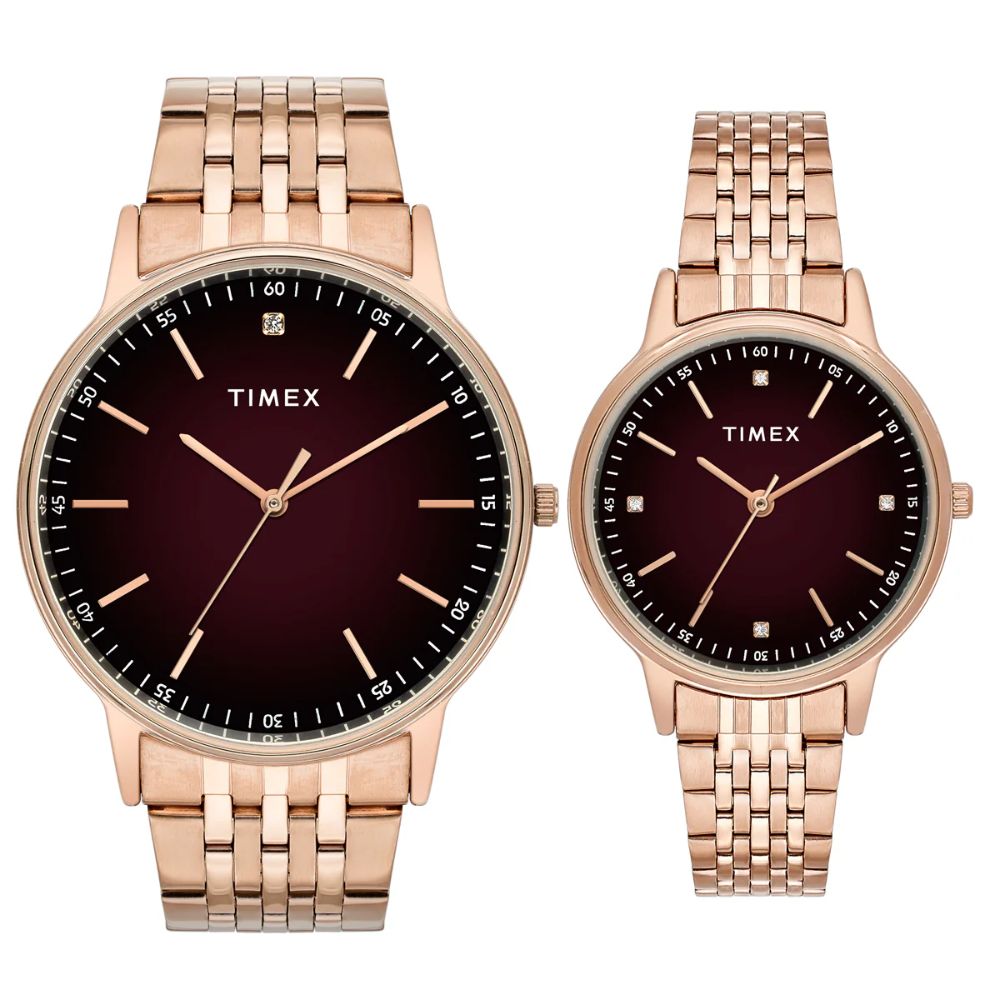 Timex Round Brown Dial Pair's Watch TW00PR328