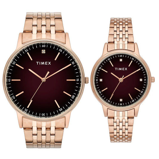 Timex Round Brown Dial Pair's Watch TW00PR328