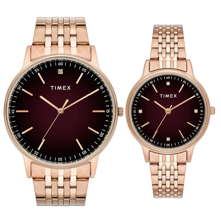 Timex Round Brown Dial Pair's Watch TW00PR328