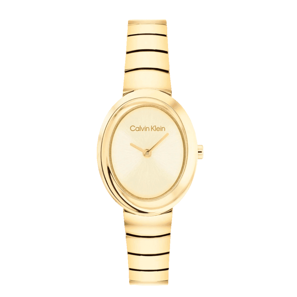 Calvin Klein Twisted Bezel Gold Dial Women's Analog Stainless Steel Watch 25100147