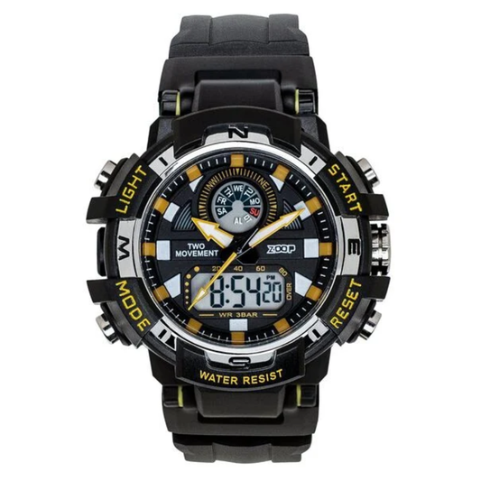 Zoop Bolt Ana Digi Dial Black and Yellow Multi Colour Case Black Colour Strap Boys Kids Watch 16058PP05W