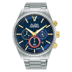 ALBA Chronograph Mens Watch AT3H97X1 with a blue patterned dial
