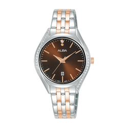 Alba Womens Analog Wristwatch Ah7Bt1X1, Brown Dial, Silver Band, Stainless Steel