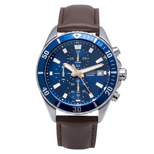 Alba AM3813X1 Leather Strap Blue Dial Chronograph