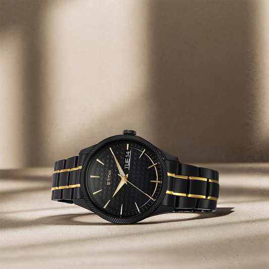 Titan Regalia Opulent Black Dial Two Toned Stainless Steel Strap Watch for Men - 1805KM10