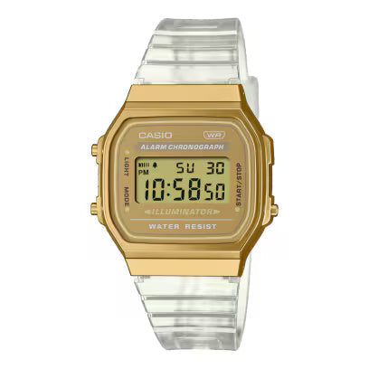Casio Vintage Gold Dial Transparent Unisex Watch D307 A168XESG-9ADF