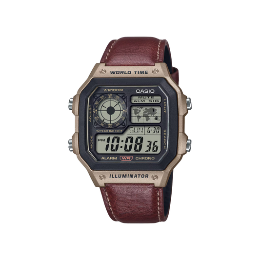Casio Youth Digital Brown Leather Strap D383 - AE-1200WHL-5AV