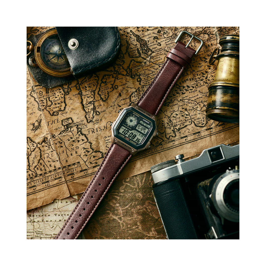Casio Youth Digital Brown Leather Strap D383 - AE-1200WHL-5AV