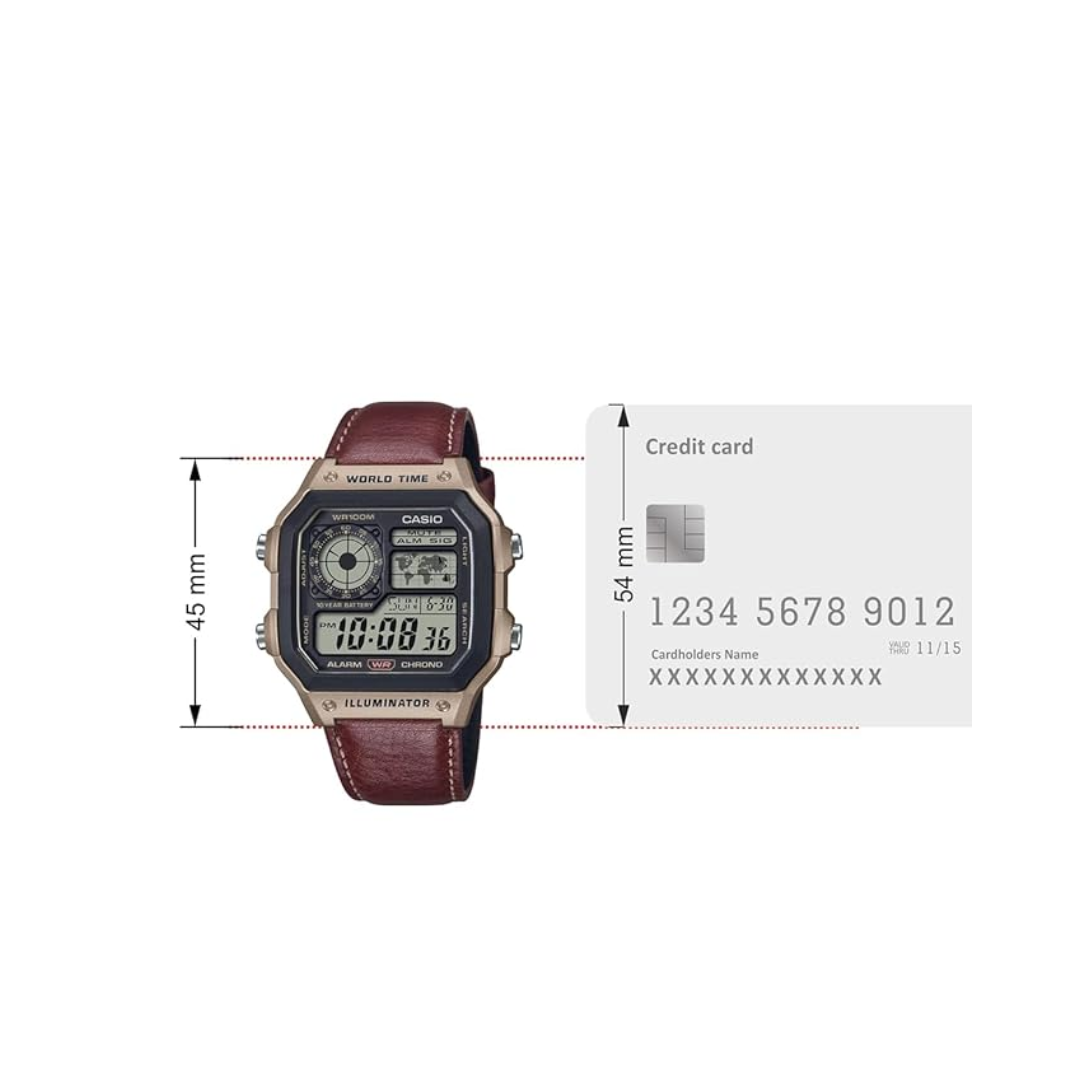 Casio Youth Digital Brown Leather Strap D383 - AE-1200WHL-5AV