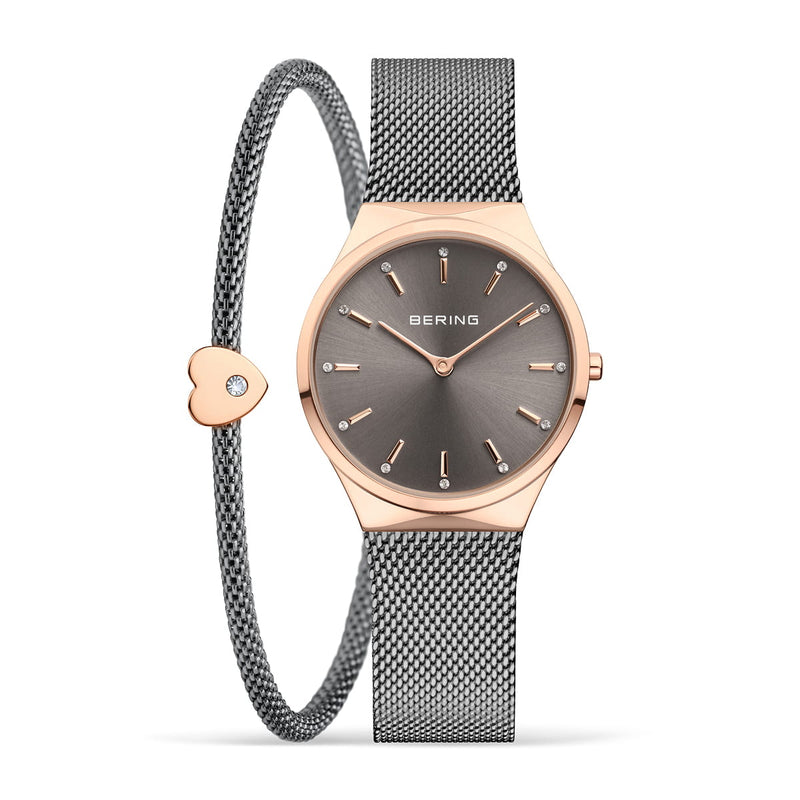 For women, the Bering Grey Analog Watch with Bracelet 12131-369-GWP