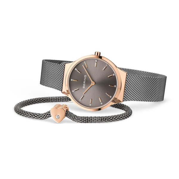 For women, the Bering Grey Analog Watch with Bracelet 12131-369-GWP