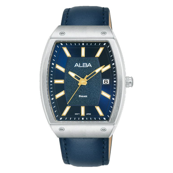 Blue Dial, Blue Band, Alba Leather Mens Analog Wristwatch Ag8N21X1