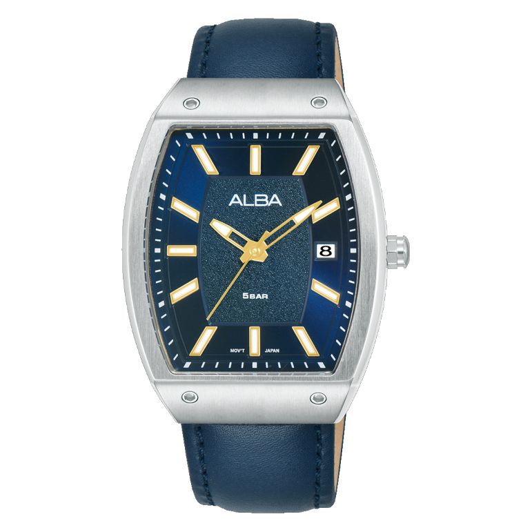 Blue Dial, Blue Band, Alba Leather Mens Analog Wristwatch Ag8N21X1