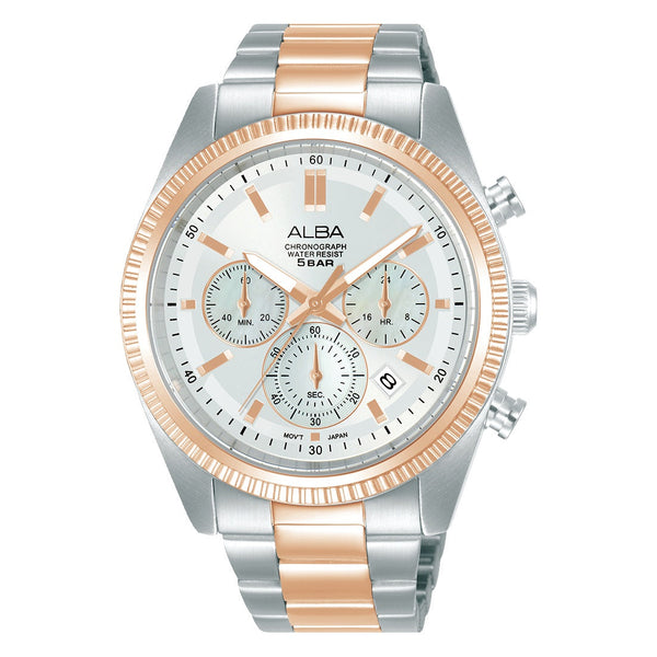 ALBA Chronograph Mens Silver Dial Watch with Stainless Steel Strap AT3K14X1