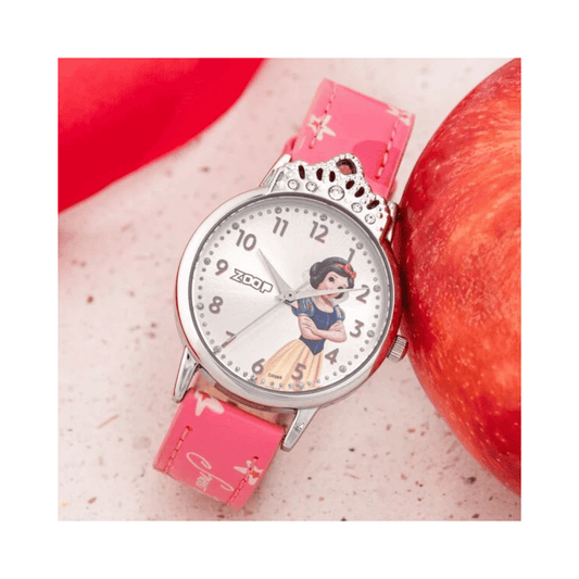 Zoop Disney Snow White Analog Watch with Silver Dial & Pink Strap for Girls 26052SL01